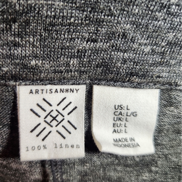 Artisan NY 100% Linen Grey Black White Thin Lightweight Open Cardigan Size L - Picture 3 of 16